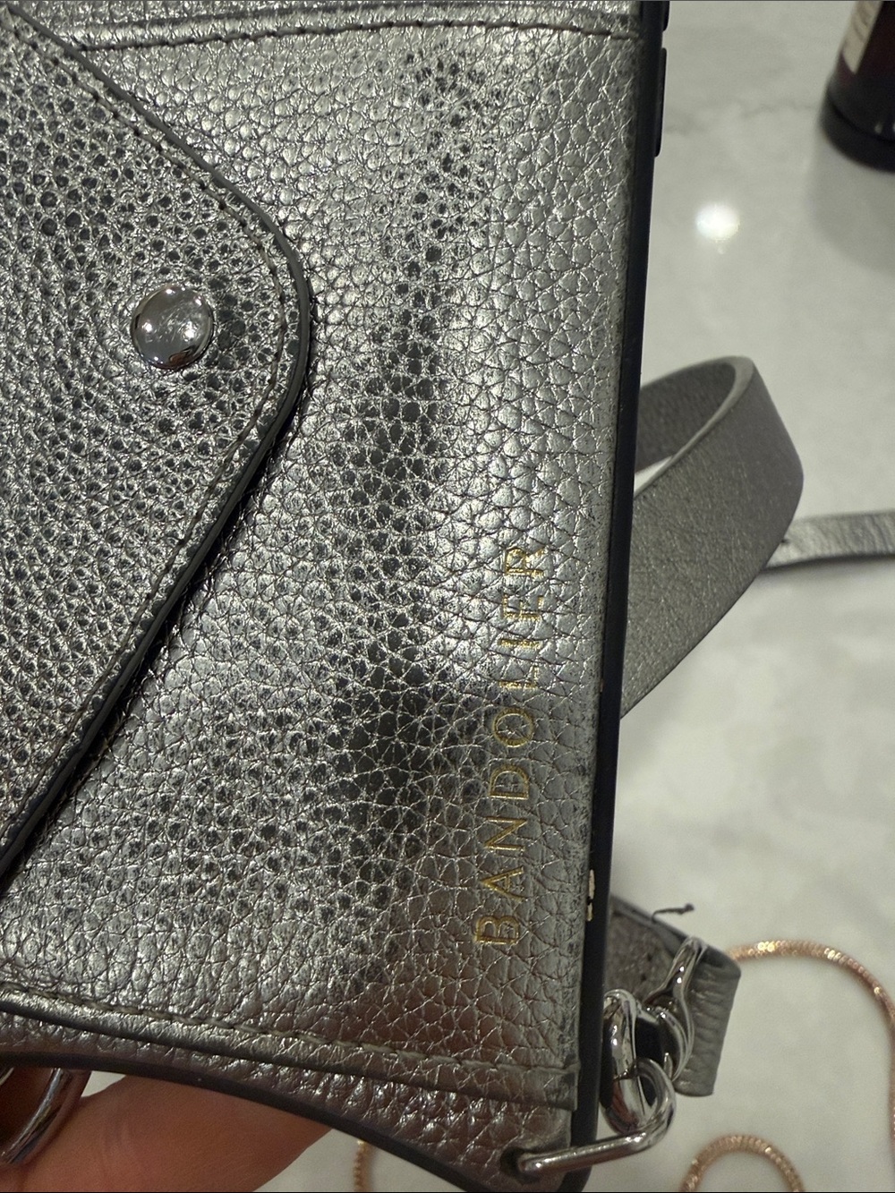 Bandolier Metallic Silver Pebbled Crossbody Phone Wallet iPhone 13 Pro Max - Picture 2 of 7